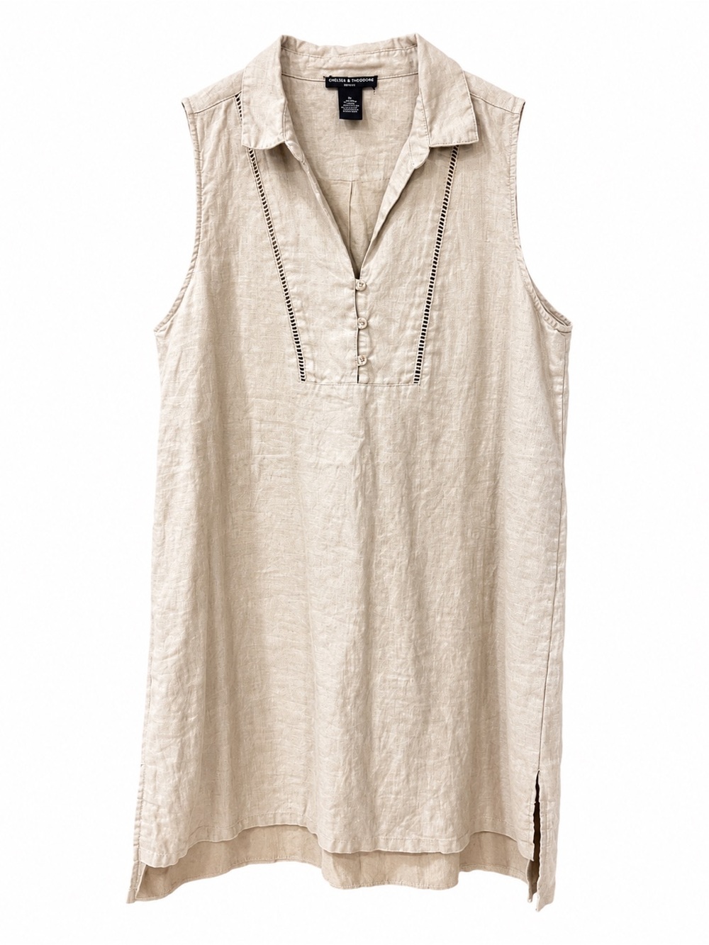 Chelsea & Theodore Linen Sleeveless Tunic Dress, Size Large, High-Low Hem